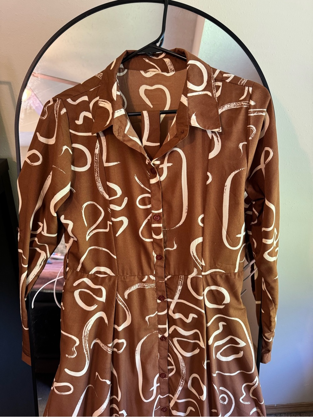 Versona Brown and White Abstract Button-Front Dress - Picture 3 of 6
